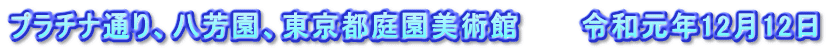 プラチナ通り、八芳園、東京都庭園美術館　　　令和元年12月12日