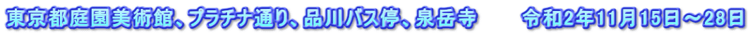 東京都庭園美術館、プラチナ通り、品川バス停、泉岳寺　　　令和2年11月15日～28日