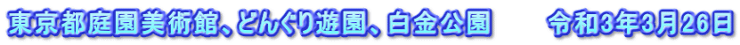 東京都庭園美術館、どんぐり遊園、白金公園　　　令和3年3月26日