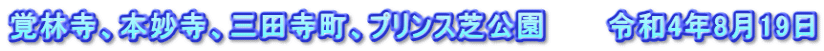 覚林寺、本妙寺、三田寺町、プリンス芝公園　　　令和4年8月19日