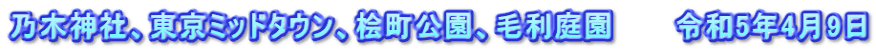 乃木神社、東京ミッドタウン、桧町公園、毛利庭園　　　令和5年4月9日