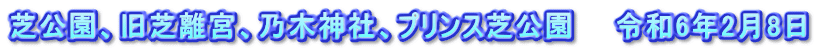 芝公園、旧芝離宮、乃木神社、プリンス芝公園　　令和6年2月8日
