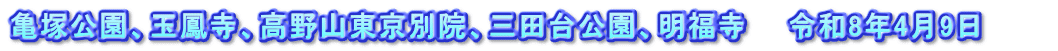 亀塚公園、玉鳳寺、高野山東京別院、三田台公園、明福寺　　令和8年4月9日　　　